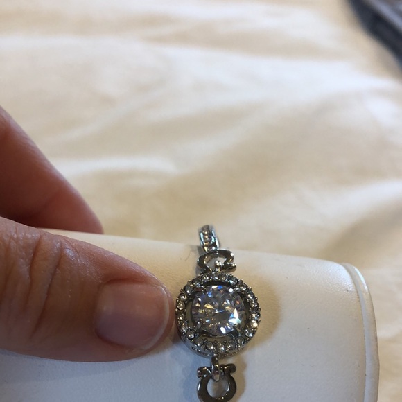 Rhinestone center stone silver tone bracelet. Well made channel set detail - Picture 4 of 7